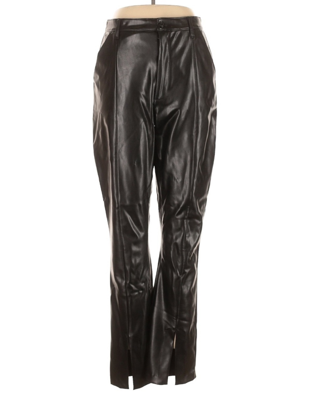 Abercrombie Curve Love Faux Leather Skinny Pants Split Hem Black 32 14 NWT - Picture 2 of 5